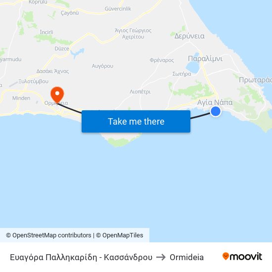 Ευαγόρα Παλληκαρίδη - Κασσάνδρου to Ormideia map