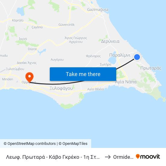 Λεωφ. Πρωταρά - Κάβο Γκρέκο - 1η Στάση to Ormideia map