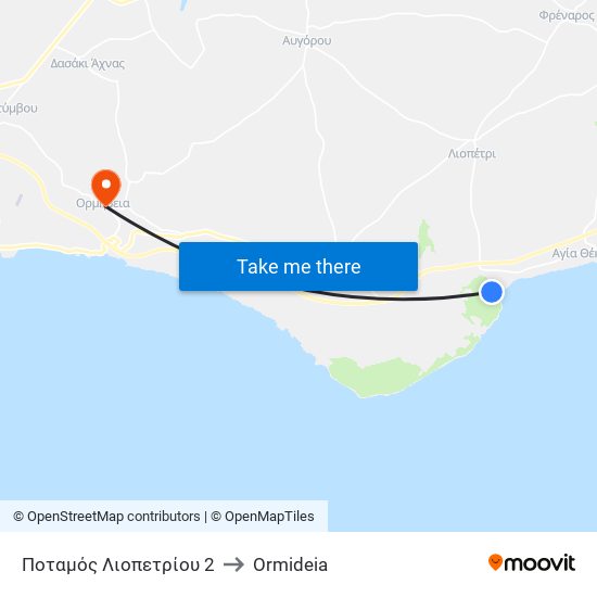 Ποταμός Λιοπετρίου 2 to Ormideia map