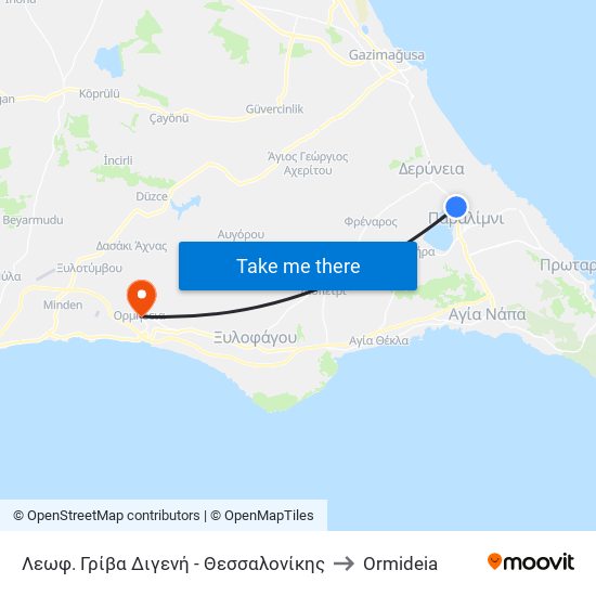 Λεωφ. Γρίβα Διγενή - Θεσσαλονίκης to Ormideia map