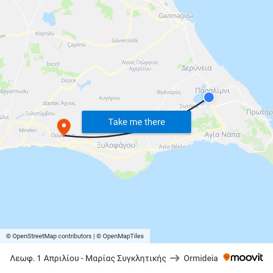 Λεωφ. 1 Απριλίου - Μαρίας Συγκλητικής to Ormideia map