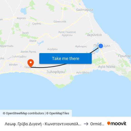 Λεωφ. Γρίβα Διγενή - Κωνσταντινουπόλεως 2 to Ormideia map