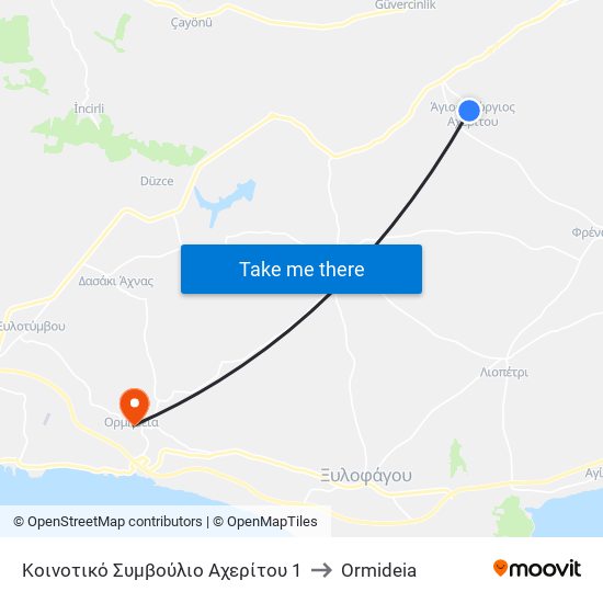 Κοινοτικό Συμβούλιο Αχερίτου 1 to Ormideia map