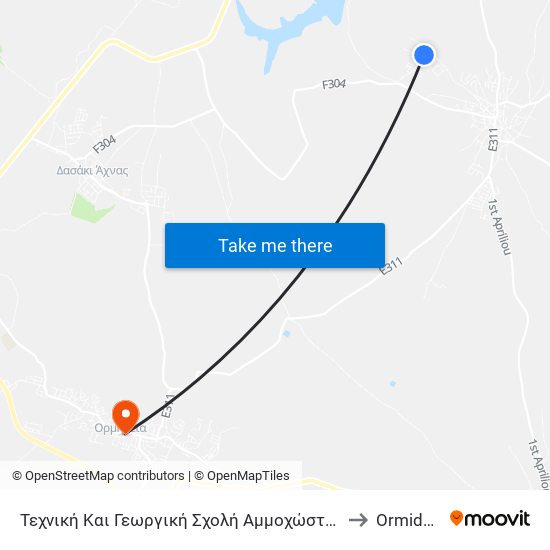 Τεχνική Και Γεωργική Σχολή Αμμοχώστου 1 to Ormideia map