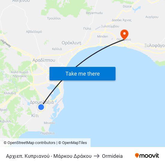 Αρχιεπ. Κυπριανού - Μάρκου Δράκου to Ormideia map