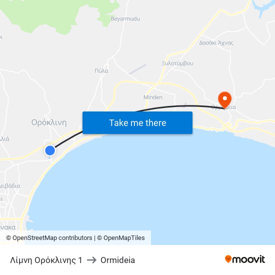 Λίμνη Ορόκλινης 1 to Ormideia map