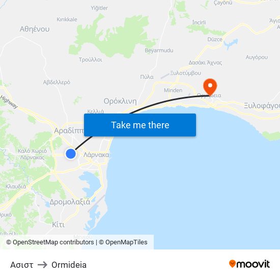 Ασιστ to Ormideia map