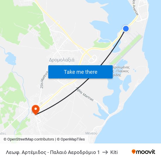 Λεωφ. Αρτέμιδος - Παλαιό Αεροδρόμιο 1 to Kíti map