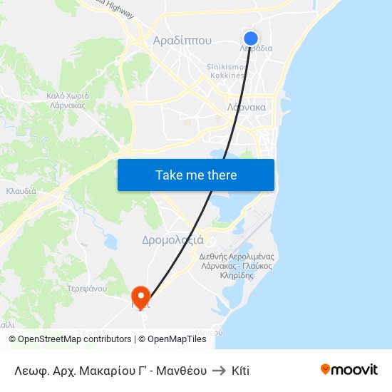 Λεωφ. Αρχ. Μακαρίου Γ' - Μανθέου to Kíti map