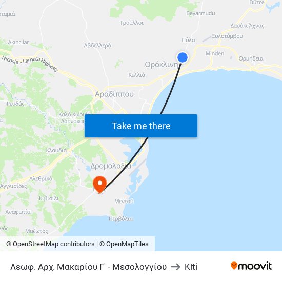 Λεωφ. Αρχ. Μακαρίου Γ' - Μεσολογγίου to Kíti map
