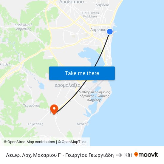 Λεωφ. Αρχ. Μακαρίου Γ' - Γεωργίου Γεωργιάδη to Kíti map