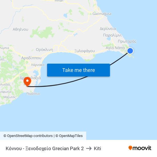 Κόννου - Ξενοδοχείο Grecian Park 2 to Kíti map