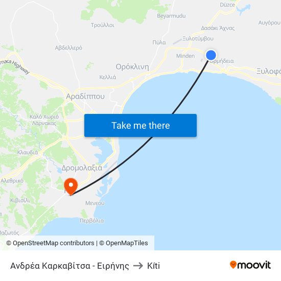 Ανδρέα Καρκαβίτσα - Ειρήνης to Kíti map