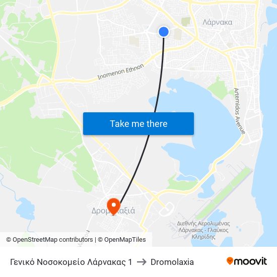 Γενικό Νοσοκομείο Λάρνακας 1 to Dromolaxia map