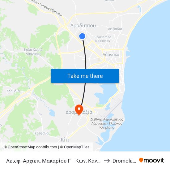 Λεωφ. Αρχιεπ. Μακαρίου Γ' - Κων. Κανάρη 2 to Dromolaxia map