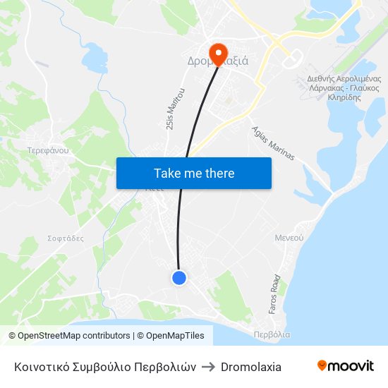 Κοινοτικό Συμβούλιο Περβολιών to Dromolaxia map