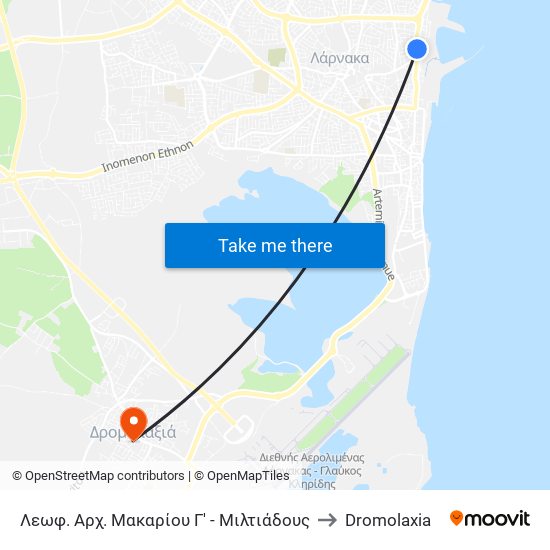 Λεωφ. Αρχ. Μακαρίου Γ' - Μιλτιάδους to Dromolaxia map