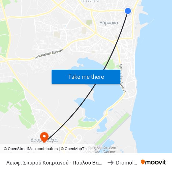 Λεωφ. Σπύρου Κυπριανού - Παύλου Βαλδασερίδη to Dromolaxia map