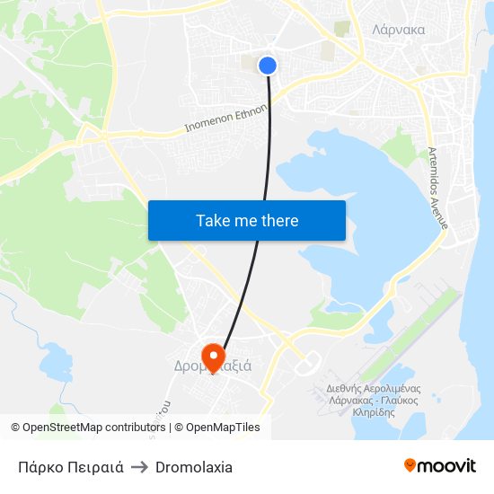 Πάρκο Πειραιά to Dromolaxia map