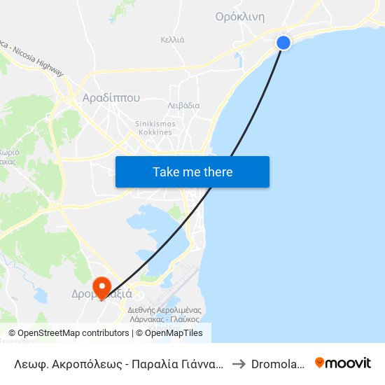 Λεωφ. Ακροπόλεως - Παραλία Γιάνναθες to Dromolaxia map