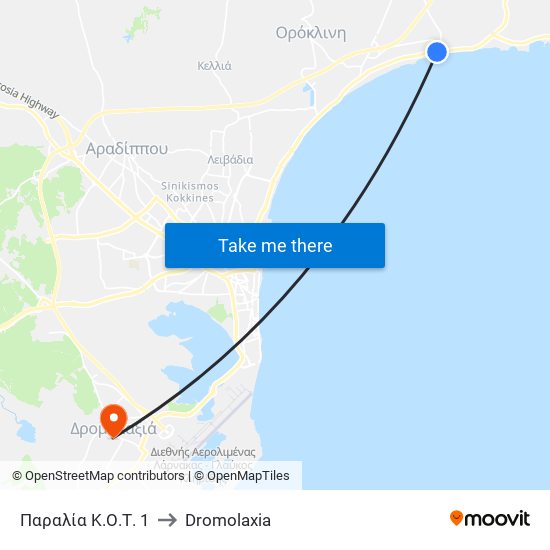 Παραλία Κ.Ο.Τ. 1 to Dromolaxia map