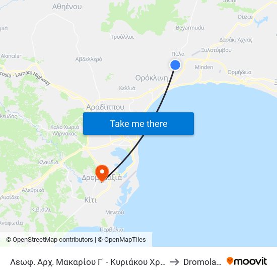Λεωφ. Αρχ. Μακαρίου Γ' - Κυριάκου Χρίστου to Dromolaxia map