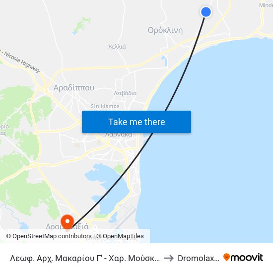 Λεωφ. Αρχ. Μακαρίου Γ' - Χαρ. Μούσκου to Dromolaxia map