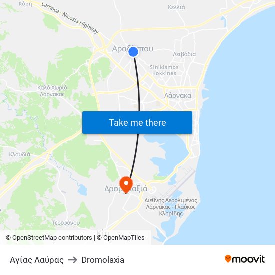 Αγίας Λαύρας to Dromolaxia map