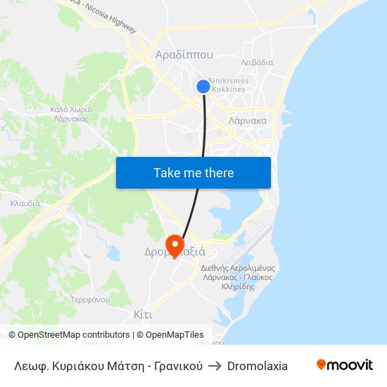 Λεωφ. Κυριάκου Μάτση - Γρανικού to Dromolaxia map