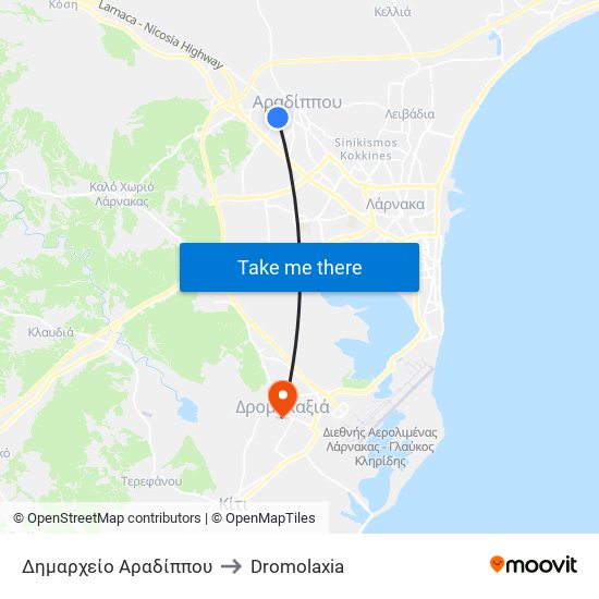Δημαρχείο Αραδίππου to Dromolaxia map