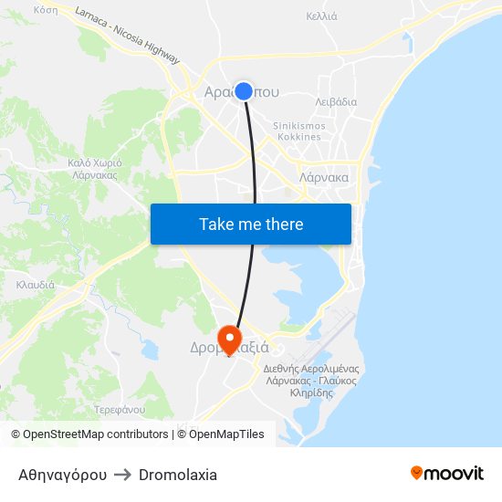 Αθηναγόρου to Dromolaxia map