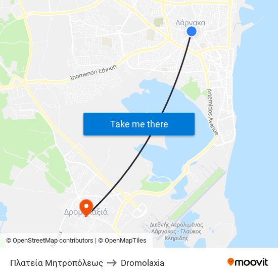 Πλατεία Μητροπόλεως to Dromolaxia map