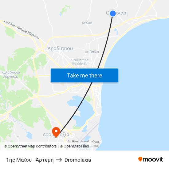 1ης Μαΐου - Άρτεμη to Dromolaxia map