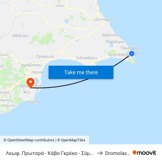 Λεωφ. Πρωταρά - Κάβο Γκρέκο - Σύμης to Dromolaxia map