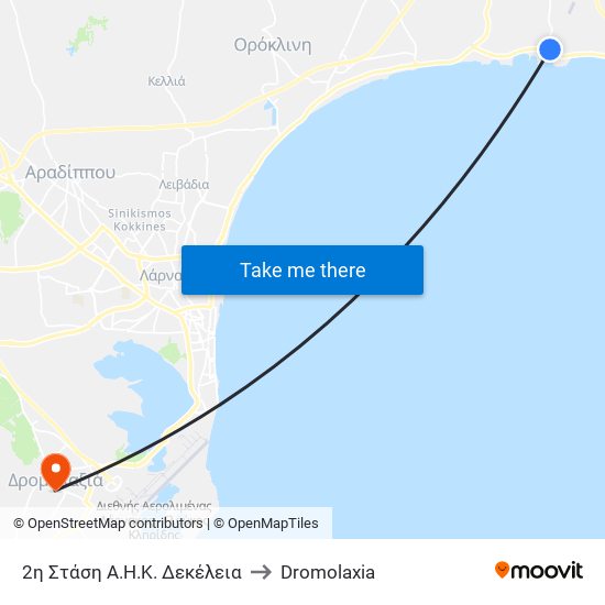 2η Στάση Α.Η.Κ. Δεκέλεια to Dromolaxia map