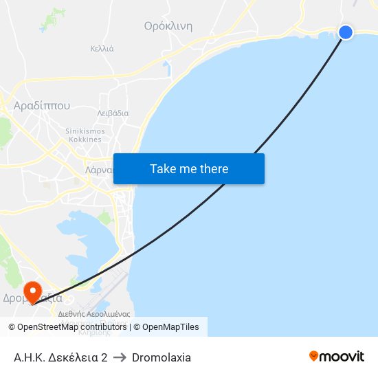 Α.Η.Κ. Δεκέλεια 2 to Dromolaxia map