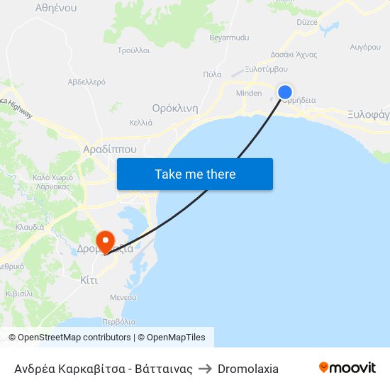 Ανδρέα Καρκαβίτσα - Βάτταινας to Dromolaxia map