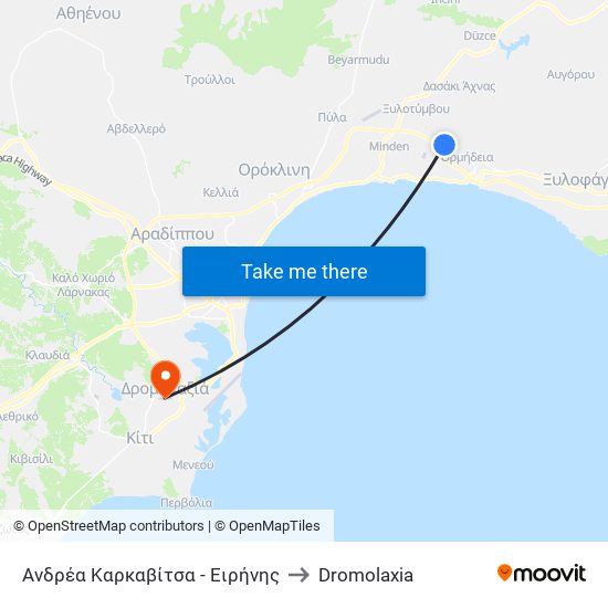 Ανδρέα Καρκαβίτσα - Ειρήνης to Dromolaxia map