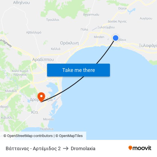 Βάτταινας - Αρτέμιδος 2 to Dromolaxia map