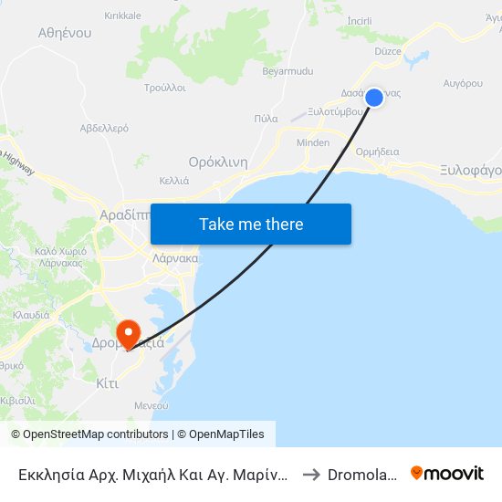 Εκκλησία Αρχ. Μιχαήλ Και Αγ. Μαρίνας 1 to Dromolaxia map