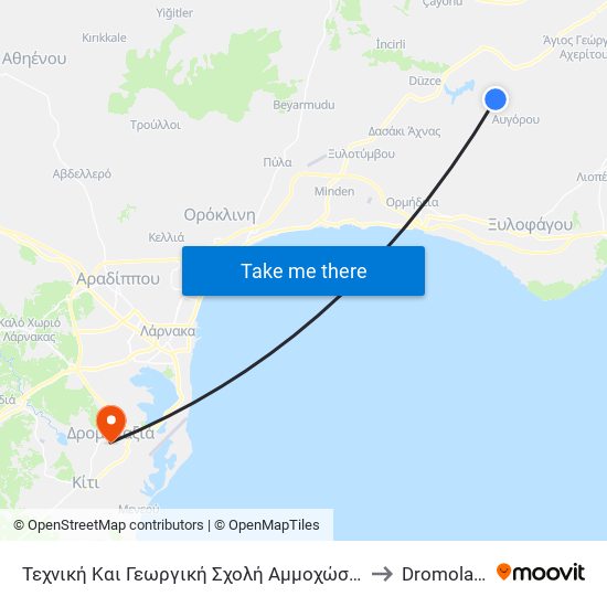 Τεχνική Και Γεωργική Σχολή Αμμοχώστου 2 to Dromolaxia map