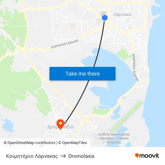 Κοιμητήριο Λάρνακας to Dromolaxia map