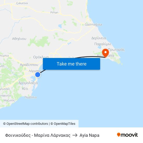 Φοινικούδες - Μαρίνα Λάρνακας to Ayia Napa map
