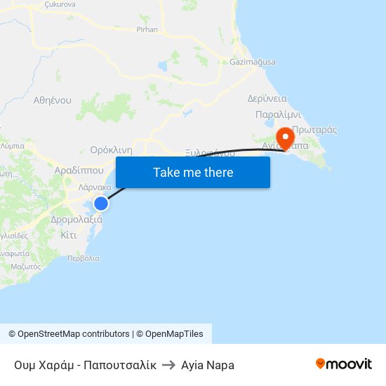 Ουμ Χαράμ -  Παπουτσαλίκ to Ayia Napa map