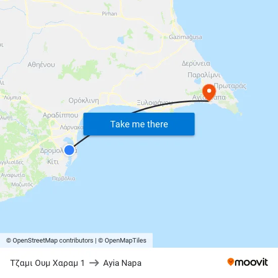 Τζαμι Ουμ Χαραμ 1 to Ayia Napa map