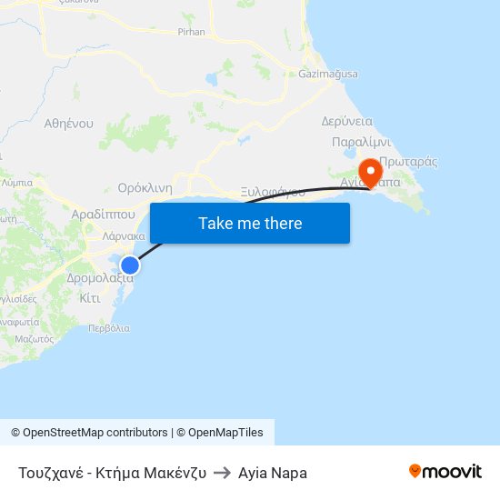 Τουζχανέ - Κτήμα Μακένζυ to Ayia Napa map