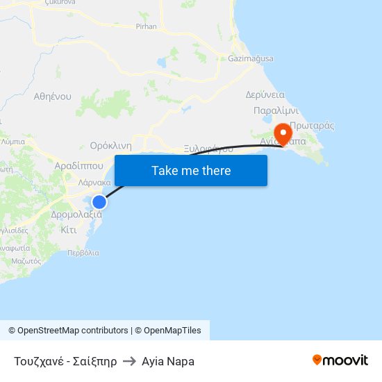 Τουζχανέ - Σαίξπηρ to Ayia Napa map