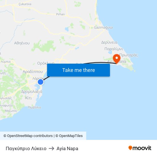 Παγκύπριο Λύκειο to Ayia Napa map