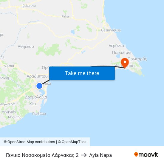 Γενικό Νοσοκομείο Λάρνακας 2 to Ayia Napa map