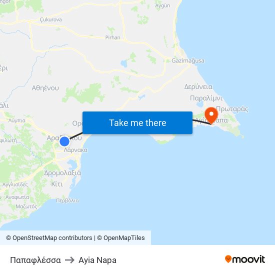 Παπαφλέσσα to Ayia Napa map